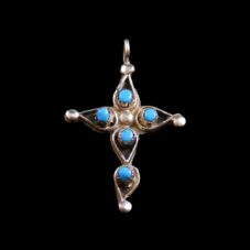 Navajo Sterling Silver Double-Sided Turquoise & Coral Cross