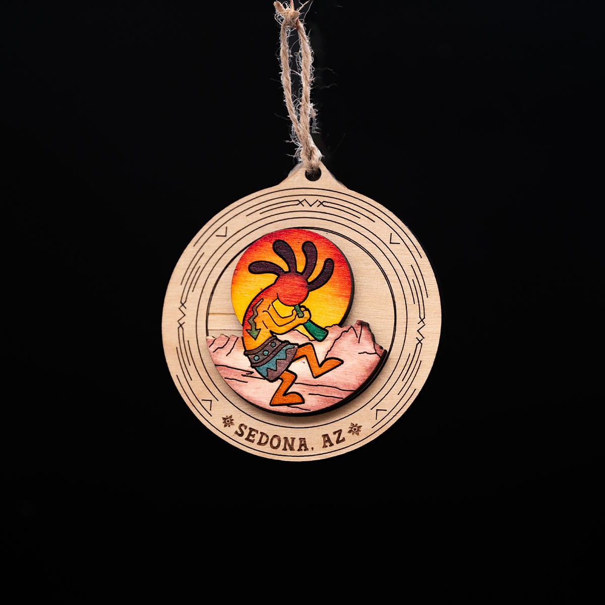 Kokopelli Sunset Wooden Ornament – Sedona Southwest Decor