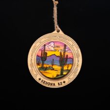 Saguaro Desert Sunset Wooden Ornament – Sedona AZ Decor