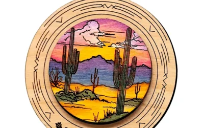 Saguaro Desert Sunset Wooden Ornament – Sedona AZ Decor