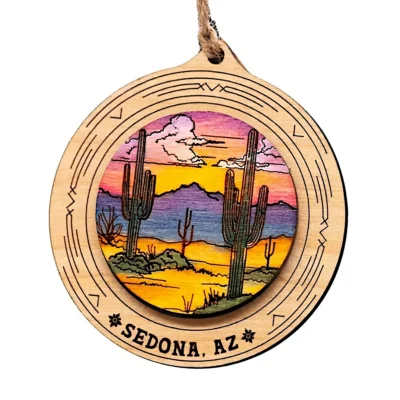 Sedona Arizona Saguaro Desert Landscape Wooden Ornament