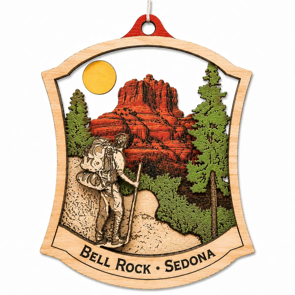 Bell Rock Sedona Hiker Laser-Cut Wooden Ornament