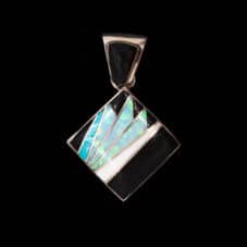 Authentic Navajo Opal Onyx Diamond Sterling Silver Pendant
