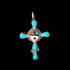 Zuni Sunface Turquoise Cross Pendant by P.Y. Zuni
