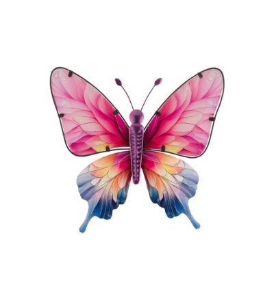 Regal Art 12 inch Spectra Butterfly glass and metal wall decor with pink and blue wings.