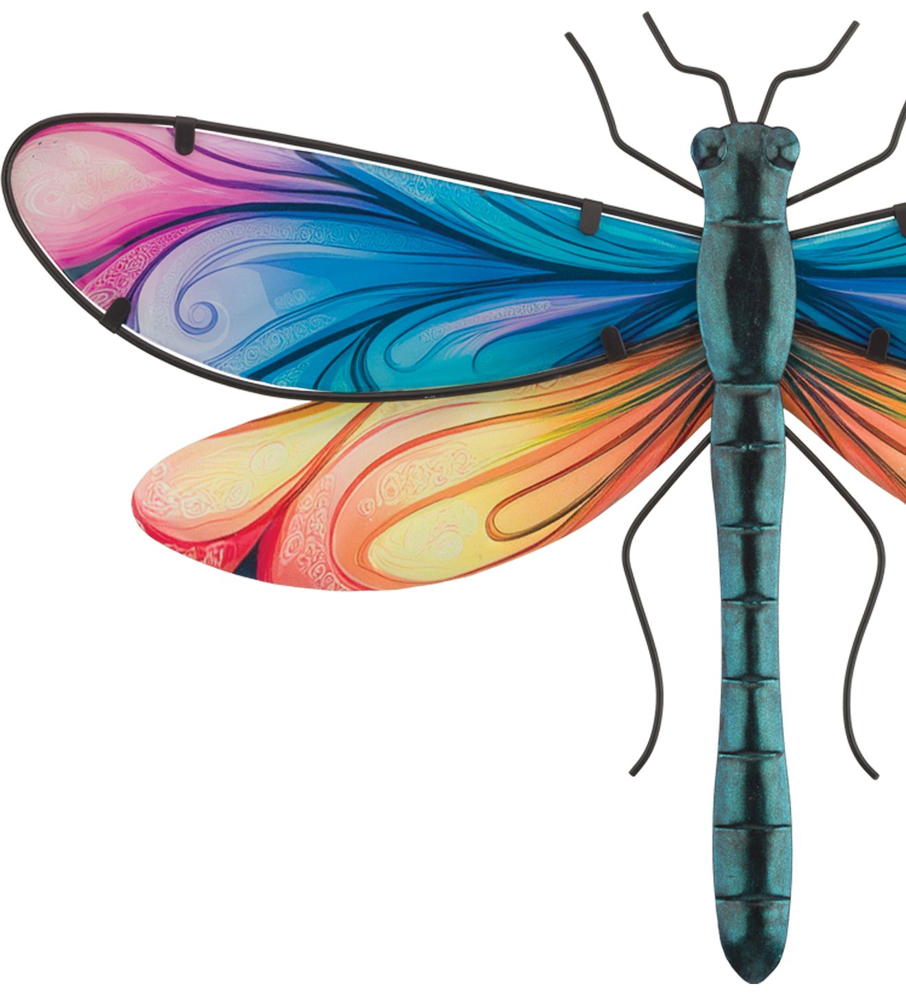 Regal Art 18 inch Spectra Dragonfly wall decor with colorful glass wings and metallic body.