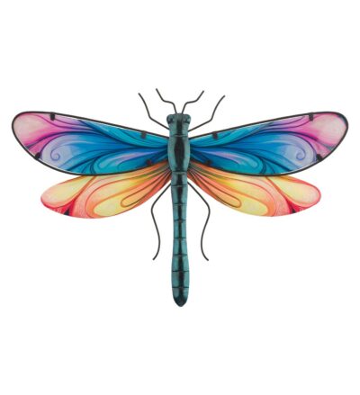 Regal Art 18 inch Spectra Dragonfly wall decor with colorful glass wings and metallic body.
