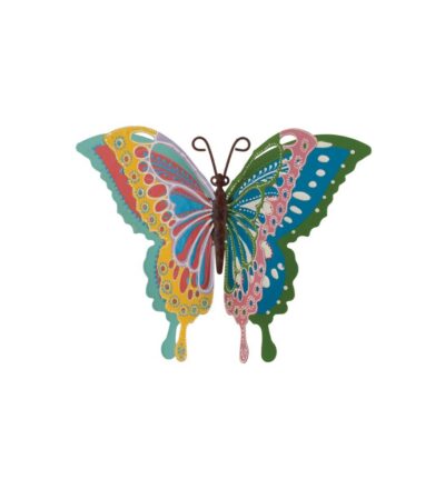 Regal Art Small Cirque Butterfly metal wall decor with colorful hand painted henna style patterns.