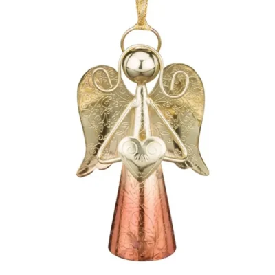 Regal Sedona 4 inch Copper Gold Stainless Steel Angel Bell Decor with metallic copper skirt, gold wings, and internal bell chime.