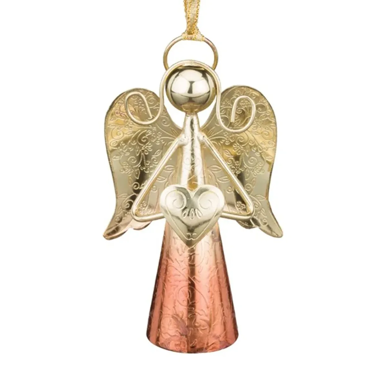 Regal Sedona 4 inch Copper Gold Stainless Steel Angel Bell Decor with metallic copper skirt, gold wings, and internal bell chime.