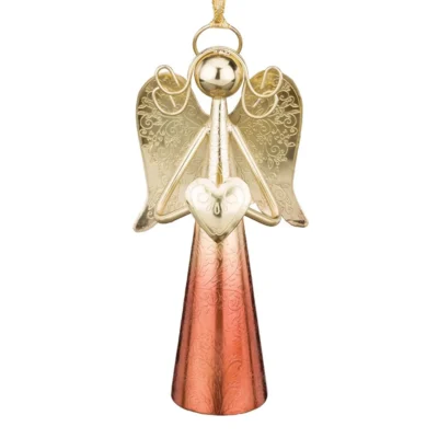 Regal Sedona 6 inch Copper Gold Stainless Steel Angel Bell Decor with metallic copper skirt, gold wings, and internal bell chime.