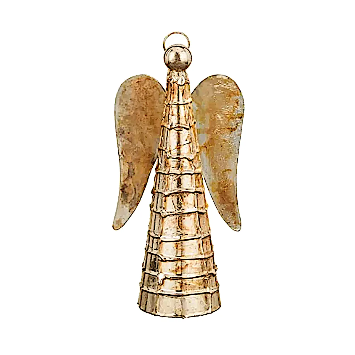 Regal Sedona 10 inch Gold Flame Metal Angel Tabletop Decor with copper flame finish and raised wire grid body pattern.