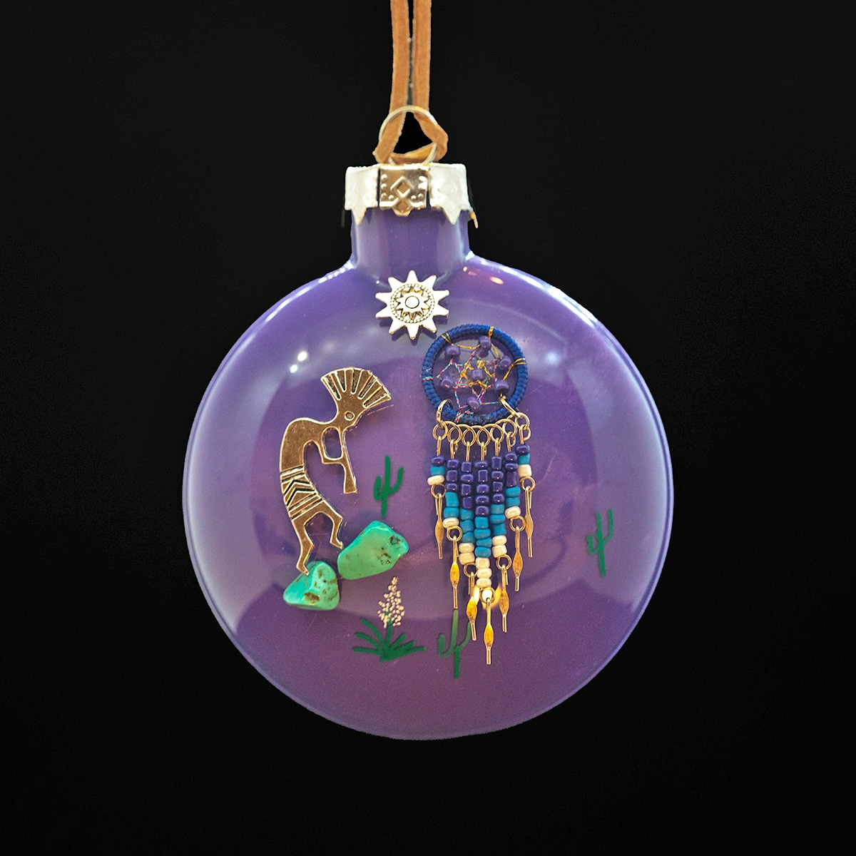 Kokopelli Dreamcatcher Glass Ornament by Bette Fraser Day
