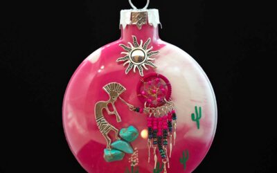 Pink Kokopelli Dreamcatcher Glass Ornament by Bette Fraser Day