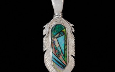 Calvin Begay Opal Inlay Feather Sterling Silver Pendant