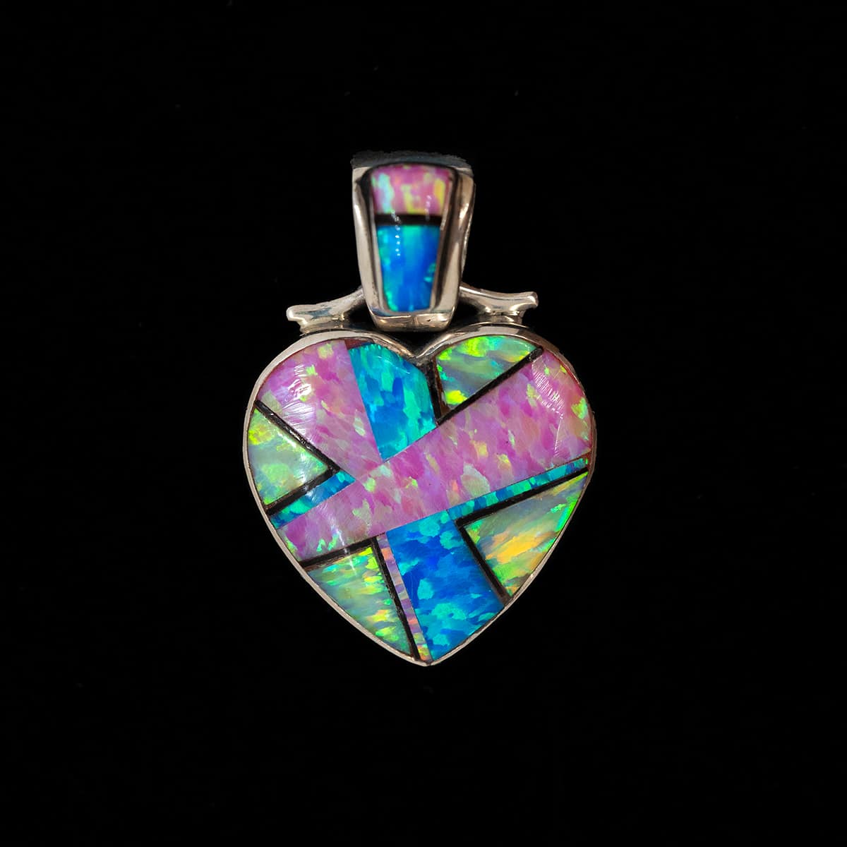 Bitsie Navajo Opal Inlay Heart Sterling Silver Pendant
