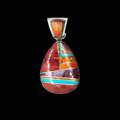 Navajo Spiny Oyster Turquoise Opal Teardrop Pendant