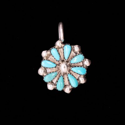 Zuni Petit Point Turquoise Flower Pendant