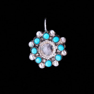 Zuni Petit Point Turquoise Flower Circle Pendant