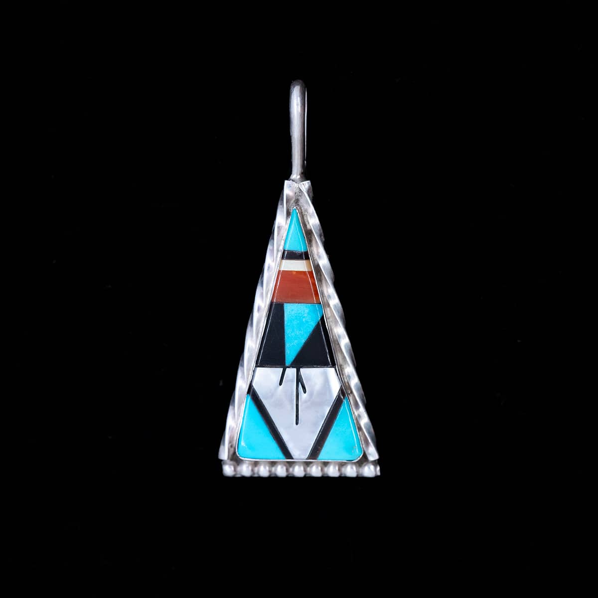 Zuni Triangle Pendant with Turquoise & Coral Inlay