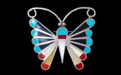 Zuni Butterfly Pendant with Turquoise & Coral Inlay