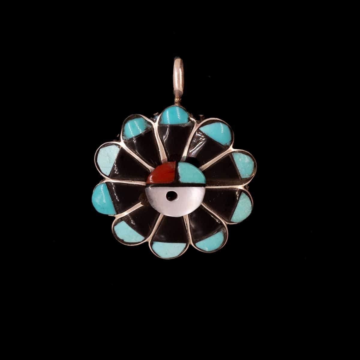 Small Zuni Sunface Pendant with Inlay