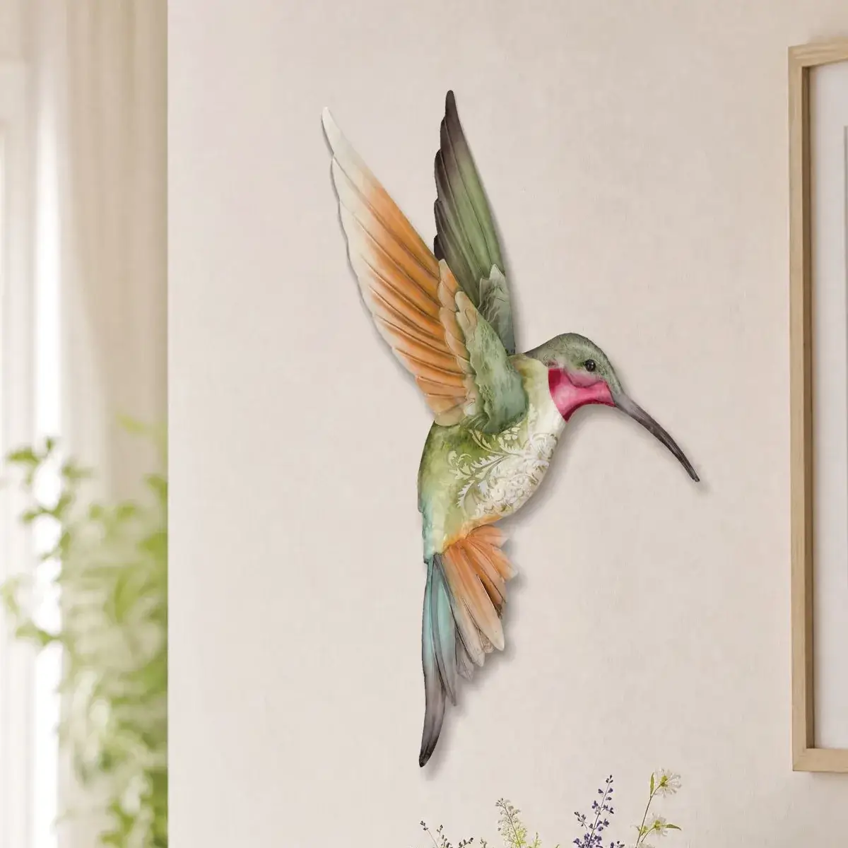 Sedona Large Ruby Jewel Hummingbird Metal & Capiz Wall Decor - Image 3