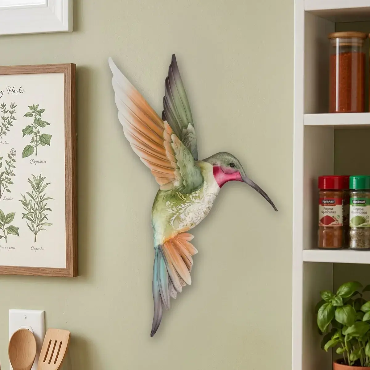 Sedona Large Ruby Jewel Hummingbird Metal & Capiz Wall Decor - Image 5