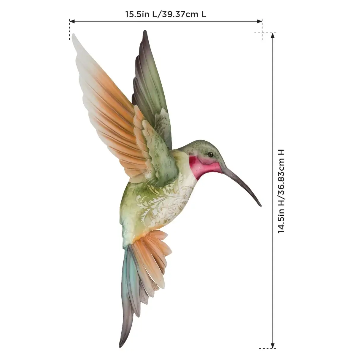Sedona Large Ruby Jewel Hummingbird Metal & Capiz Wall Decor - Image 2